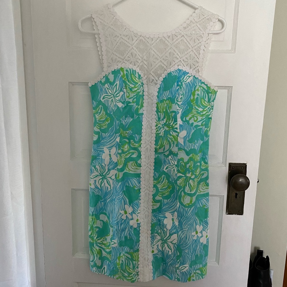 NWT Lilly Pulitzer Green/Blue Floral w lace Dress